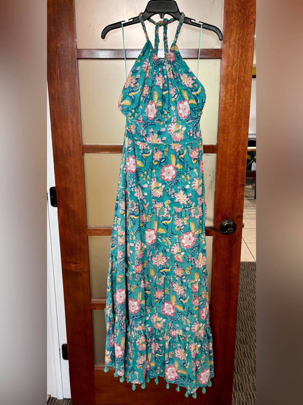 Allison NY Teal Floral Halter Maxi Dress